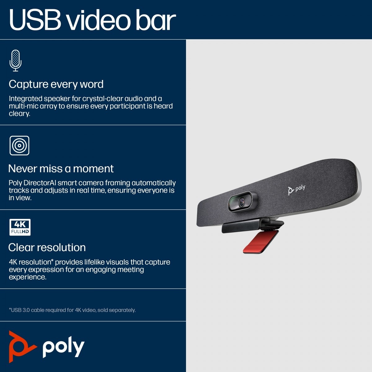 HP POLY HP Poly Studio R30 Barra Video USB Senza Radio GSA/TAA Senza localizzazione - ATTREZZATURE PER CONFERENZE | TecnoCARE.net Sabaudia, Latina, Terracina, San Felice Circeo e Pontinia