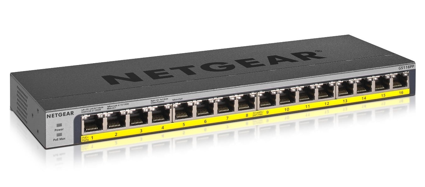 NETGEAR NETGEAR GS116PP Non gestito Gigabit Ethernet (10/100/1000) Supporto Power over Ethernet (PoE) Nero - RETI | TecnoCARE.net Sabaudia, Latina, Terracina, San Felice Circeo e Pontinia