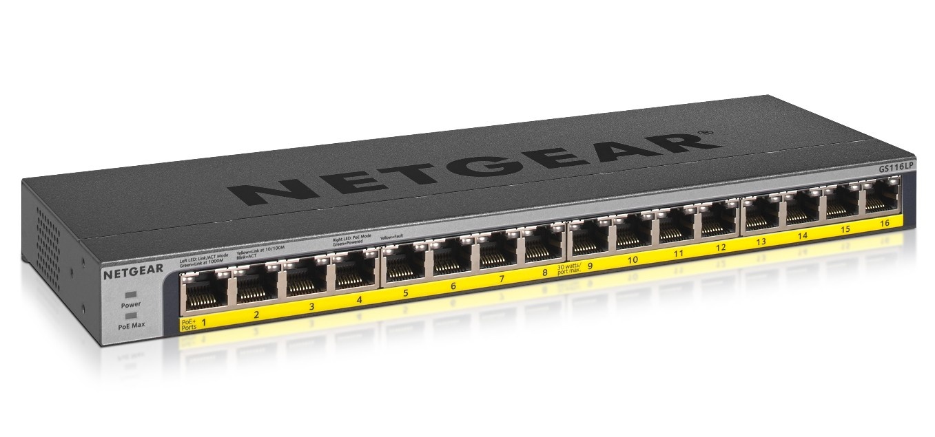 NETGEAR NETGEAR GS116LP Non gestito Gigabit Ethernet (10/100/1000) Supporto Power over Ethernet (PoE) Nero - RETI | TecnoCARE.net Sabaudia, Latina, Terracina, San Felice Circeo e Pontinia