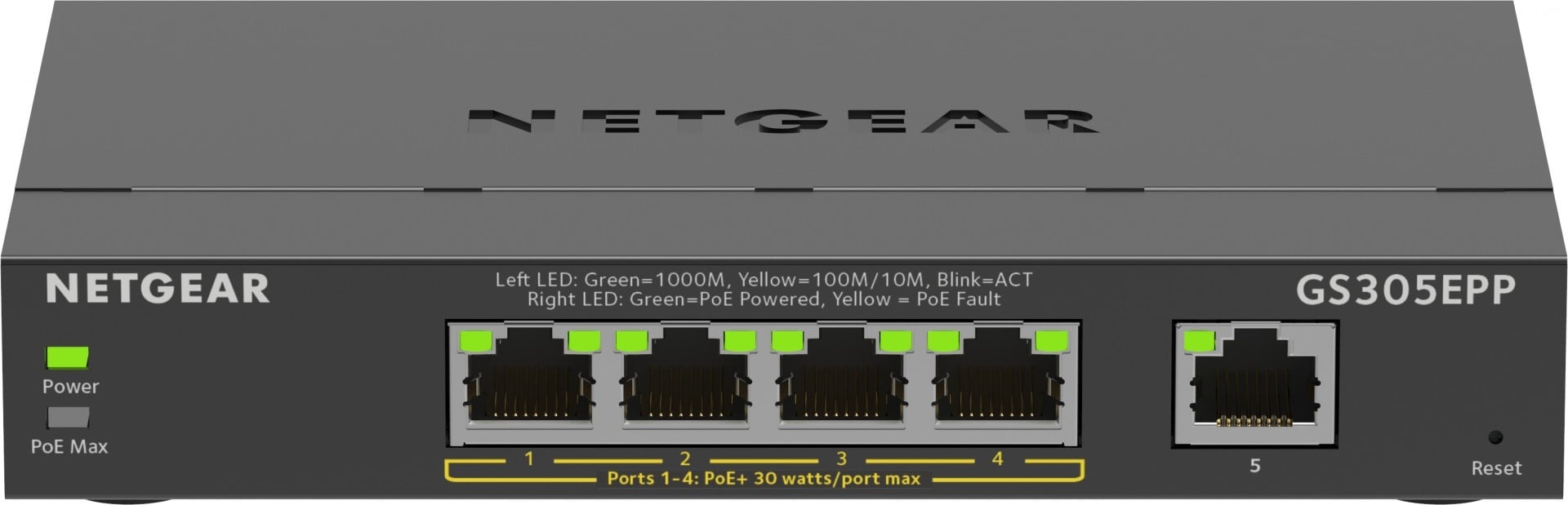 NETGEAR NETGEAR 5-Port Gigabit Ethernet High-Power PoE+ Plus Switch (GS305EPP) Gestito L2/L3 Gigabit Ethernet (10/100/1000) Supporto Power over Ethernet (PoE) Nero - RETI | TecnoCARE.net Sabaudia, Latina, Terracina, San Felice Circeo e Pontinia