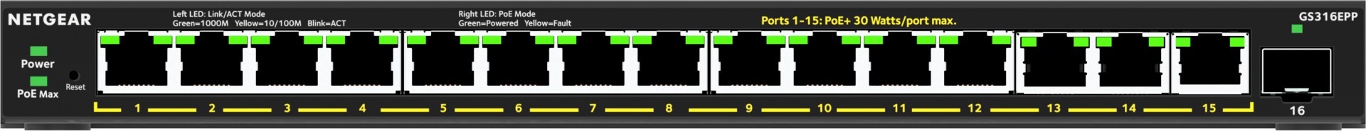 NETGEAR NETGEAR 16-Port High-Power PoE+ Gigabit Ethernet Plus Switch (231W) with 1 SFP port (GS316EPP) Gestito Supporto Power over Ethernet (PoE) Nero - RETI | TecnoCARE.net Sabaudia, Latina, Terracina, San Felice Circeo e Pontinia