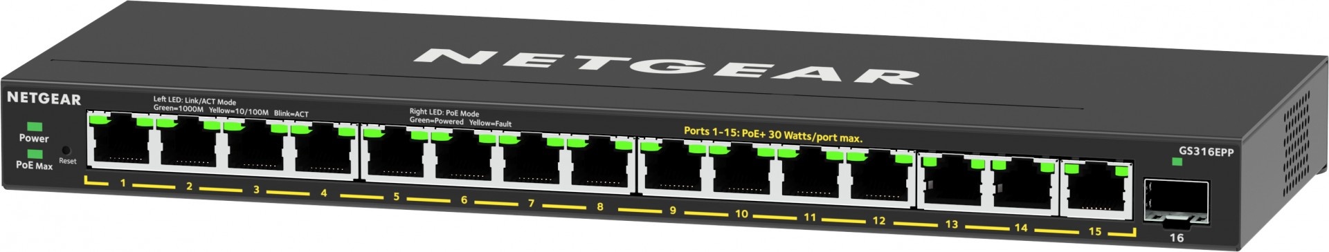 NETGEAR NETGEAR 16-Port High-Power PoE+ Gigabit Ethernet Plus Switch (231W) with 1 SFP port (GS316EPP) Gestito Supporto Power over Ethernet (PoE) Nero - RETI | TecnoCARE.net Sabaudia, Latina, Terracina, San Felice Circeo e Pontinia