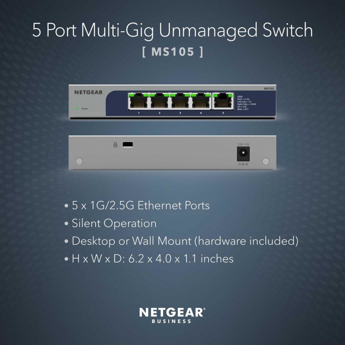 NETGEAR NETGEAR MS105-100EUS switch di rete Non gestito 2.5G Ethernet (100/1000/2500) Supporto Power over Ethernet (PoE) 1U - RETI | TecnoCARE.net Sabaudia, Latina, Terracina, San Felice Circeo e Pontinia
