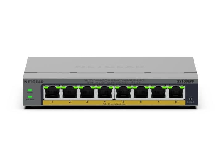 NETGEAR NETGEAR GS108EPP Non gestito Gigabit Ethernet (10/100/1000) Supporto Power over Ethernet (PoE) Montaggio da desktop/parete Grigio - RETI | TecnoCARE.net Sabaudia, Latina, Terracina, San Felice Circeo e Pontinia