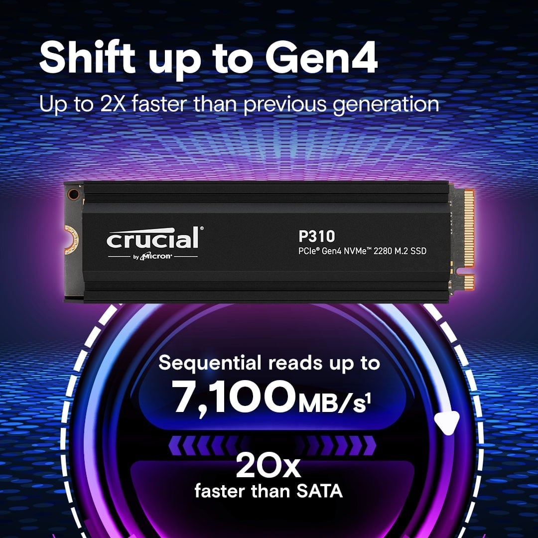 CRUCIAL Crucial CT1000P310SSD5 P310 1TB PCIe Gen4 NVMe 2280 M.2 SSD con dissipatore - SUPPORTI PER LA MEMORIZZAZIONE | TecnoCARE.net Sabaudia, Latina, Terracina, San Felice Circeo e Pontinia