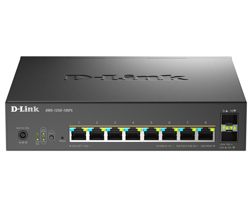 D-LINK D-LINK SWITCH 10-PORT MULTI-GIGABIT SMART MANAGED POE+  INCLUDING 8 MULTI-GIGABIT 2.5G POE AND 2 10G - SWITCH E HUB | TecnoCARE.net Sabaudia, Latina, Terracina, San Felice Circeo e Pontinia