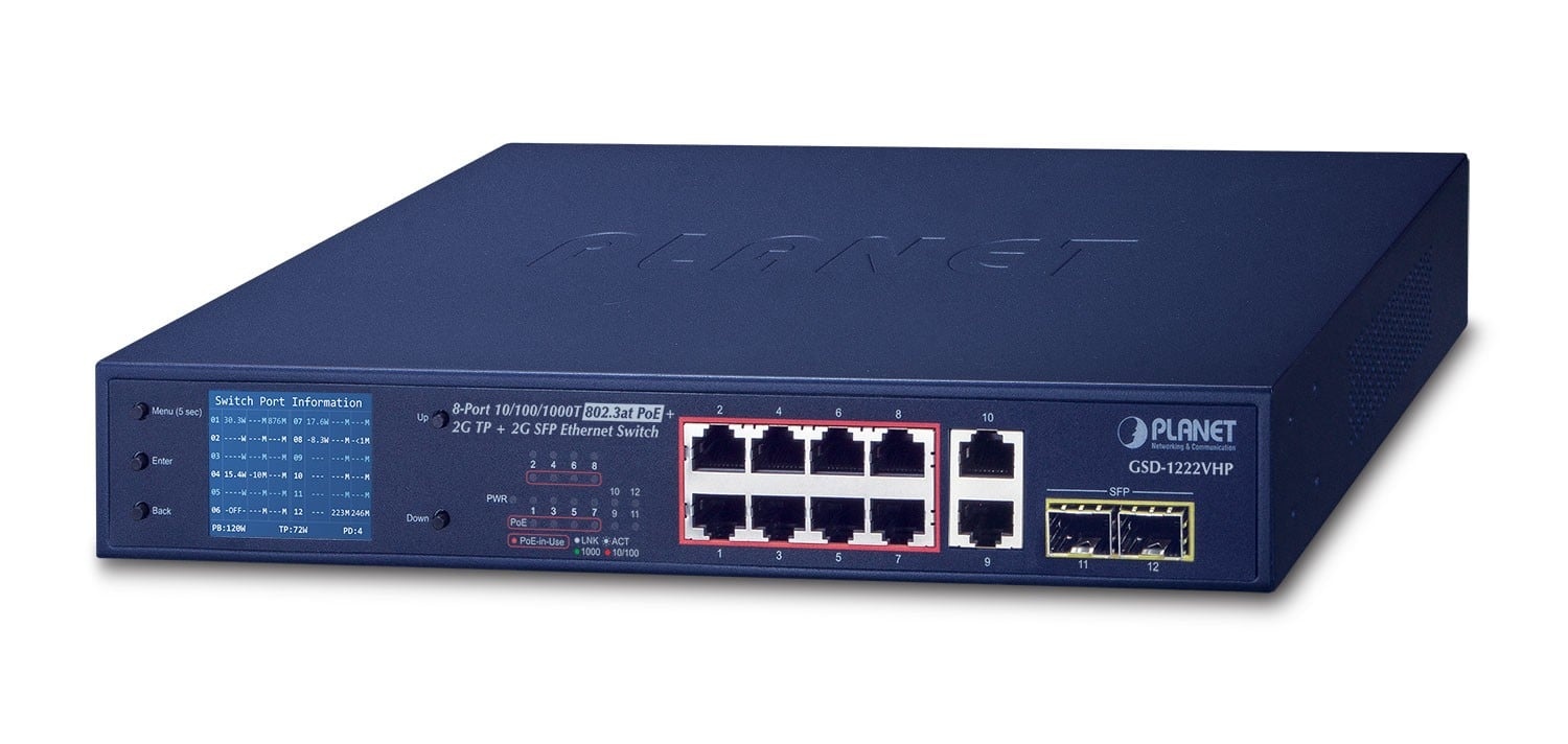 PLANET PLANET GSD-1222VHP switch di rete Non gestito Gigabit Ethernet (10/100/1000) Supporto Power over Ethernet (PoE) 1U Blu - RETI | TecnoCARE.net Sabaudia, Latina, Terracina, San Felice Circeo e Pontinia