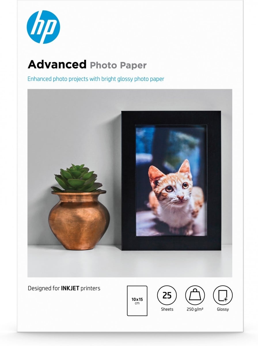 HP HP Confezione da 25 fogli di carta fotografica Advanced, lucida, 250 g/m2, 10 x 15 cm (101 x 152 mm) - STAMPANTI E SCANNER | TecnoCARE.net Sabaudia, Latina, Terracina, San Felice Circeo e Pontinia
