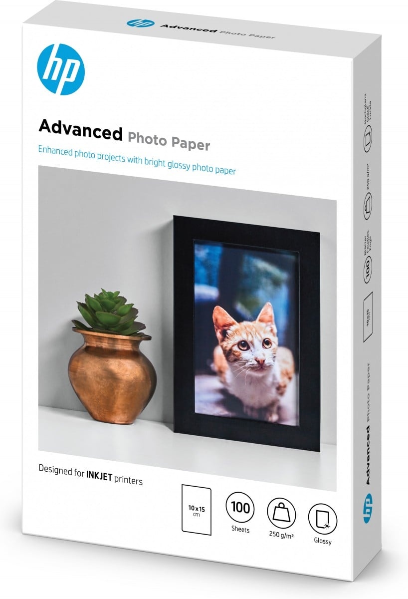 HP HP Confezione da 100 fogli di carta fotografica Advanced, lucida, 250 g/m2, 10 x 15 cm (101 x 152 mm) - STAMPANTI E SCANNER | TecnoCARE.net Sabaudia, Latina, Terracina, San Felice Circeo e Pontinia