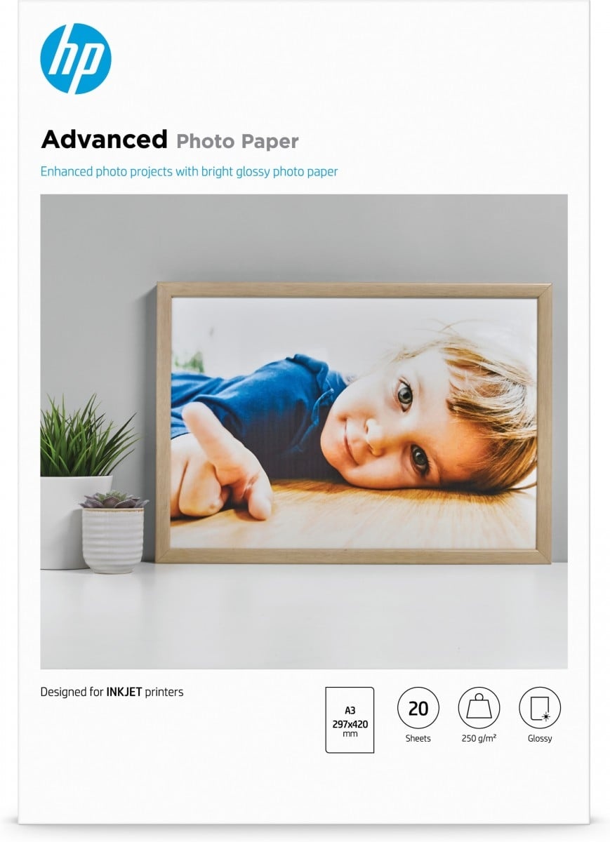 HP HP Advanced Photo Paper, Glossy, 250 g/m2, A3 (297 x 420 mm), 20 sheets - STAMPANTI E SCANNER | TecnoCARE.net Sabaudia, Latina, Terracina, San Felice Circeo e Pontinia