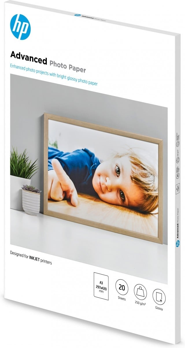 HP HP Advanced Photo Paper, Glossy, 250 g/m2, A3 (297 x 420 mm), 20 sheets - STAMPANTI E SCANNER | TecnoCARE.net Sabaudia, Latina, Terracina, San Felice Circeo e Pontinia
