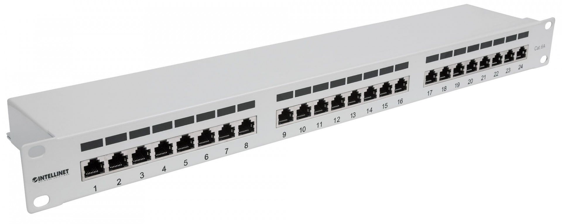 INTELLINET INTELLINET Pannello di distribuzione schermato Cat6a 24 porte FTP 1 U 90 gradi con ingresso superiore, blocchi punch-down, grigio - RETI | TecnoCARE.net Sabaudia, Latina, Terracina, San Felice Circeo e Pontinia