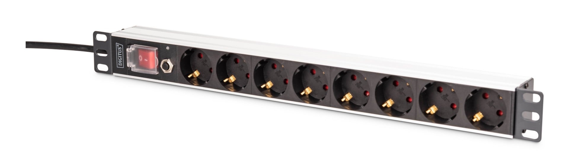 DIGITUS Striscia di alimentazione PDU Rack 19" con protezione da sovraccarico, 8 prese Schuko CEE 7/3 (45°), cavo da 2m, spina Unischuko CEE 7/7, 16A, alluminio - BATTERIE E ALIMENTATORI | TecnoCARE.net Sabaudia, Latina, Terracina, San Felice Circeo e Pontinia