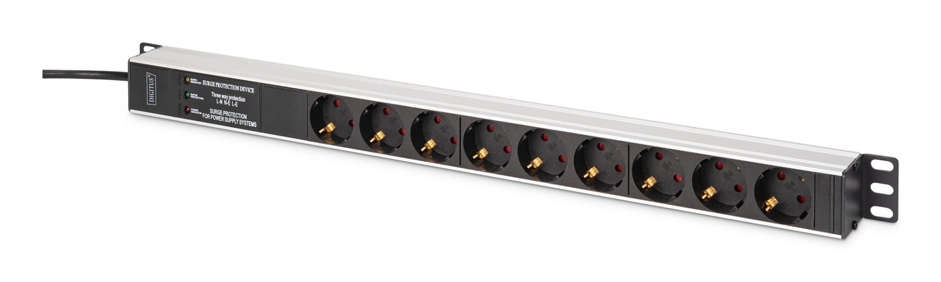 DIGITUS Striscia di alimentazione PDU Rack (620mm) con protezione da sovratensioni + filtro EMI/RFI, 9 prese Schuko CEE 7/3 (45°), cavo da 2m, spina Unischuko CEE 7/7, - BATTERIE E ALIMENTATORI | TecnoCARE.net Sabaudia, Latina, Terracina, San Felice Circeo e Pontinia