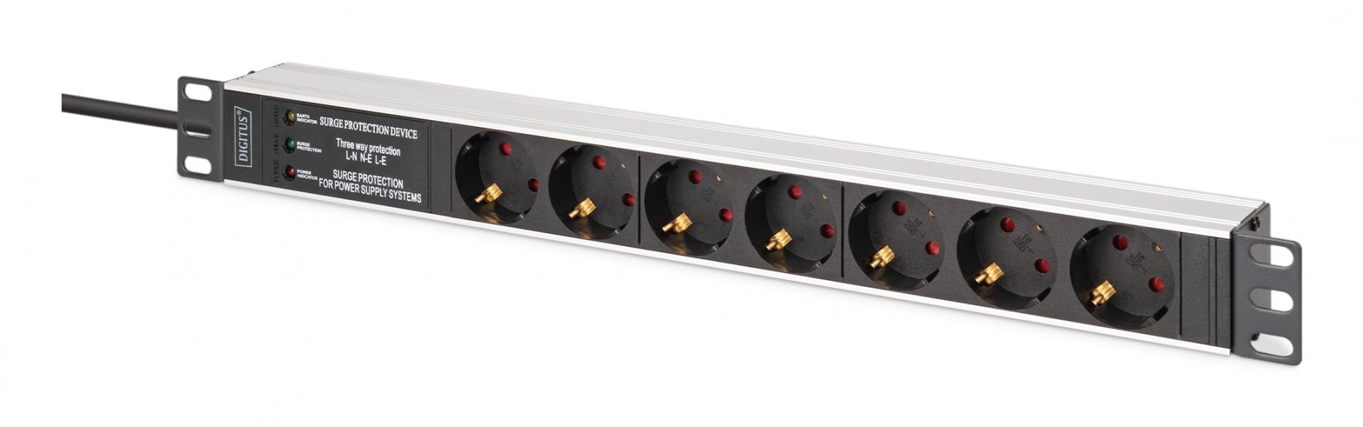 DIGITUS Striscia di alimentazione PDU Rack 19" con protezione da sovratensioni + filtro EMI/RFI, 7 prese Schuko CEE 7/3 (45°), cavo da 2m, spina Unischuko CEE 7/7, 16A, - BATTERIE E ALIMENTATORI | TecnoCARE.net Sabaudia, Latina, Terracina, San Felice Circeo e Pontinia