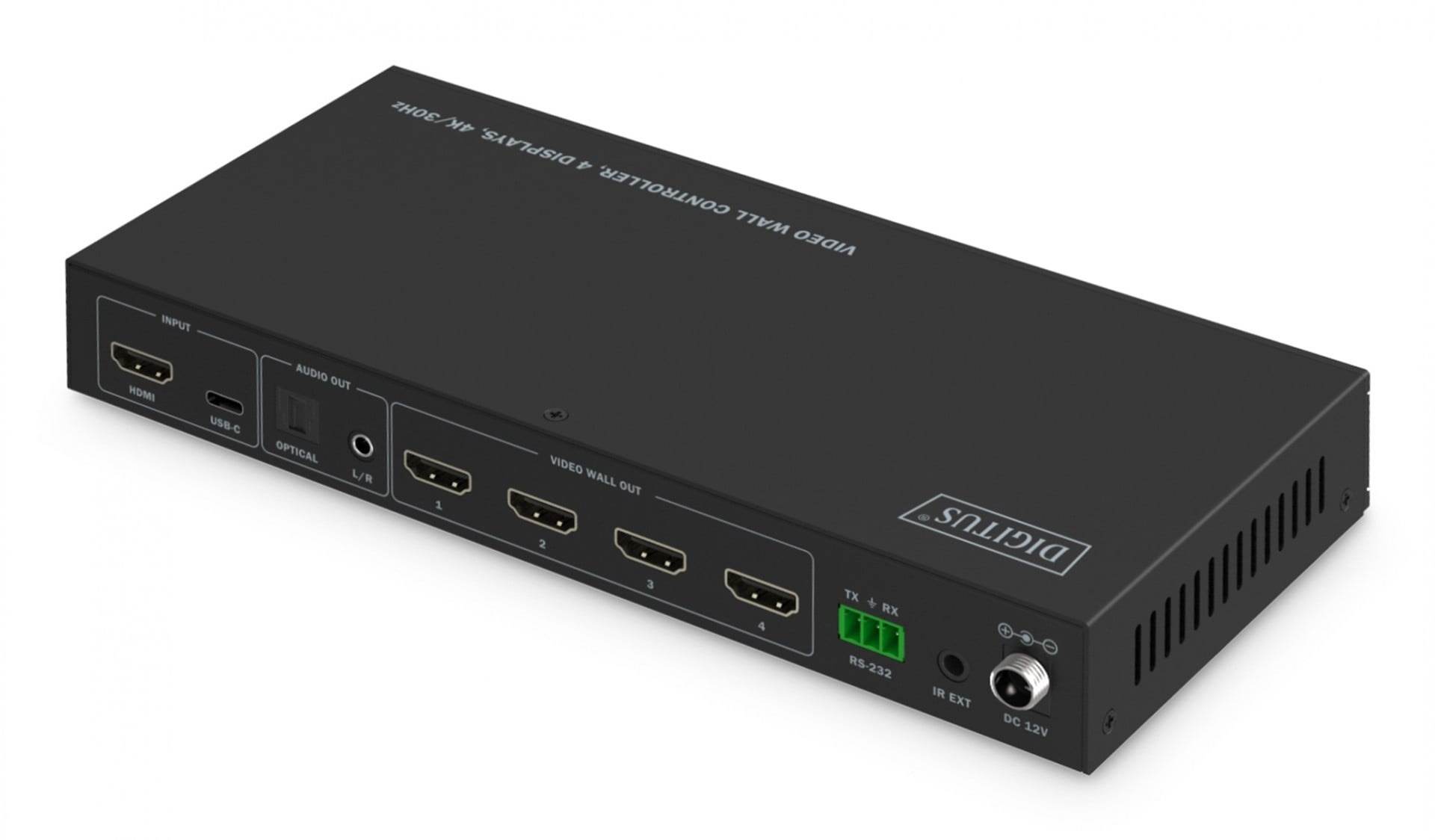 DIGITUS Controllore per pareti video 1xHDMI/USB-C (DP 1.2a) a 4xHDMI 4K/30Hz, USB-C, Audio 3.5mm, S/PDIF, controllo RS232 IR, 8 modalità di visualizzazione - ELABORAZIONI E DISTRIBUZIONI DEL SEGNALE | TecnoCARE.net Sabaudia, Latina, Terracina, San Felice Circeo e Pontinia