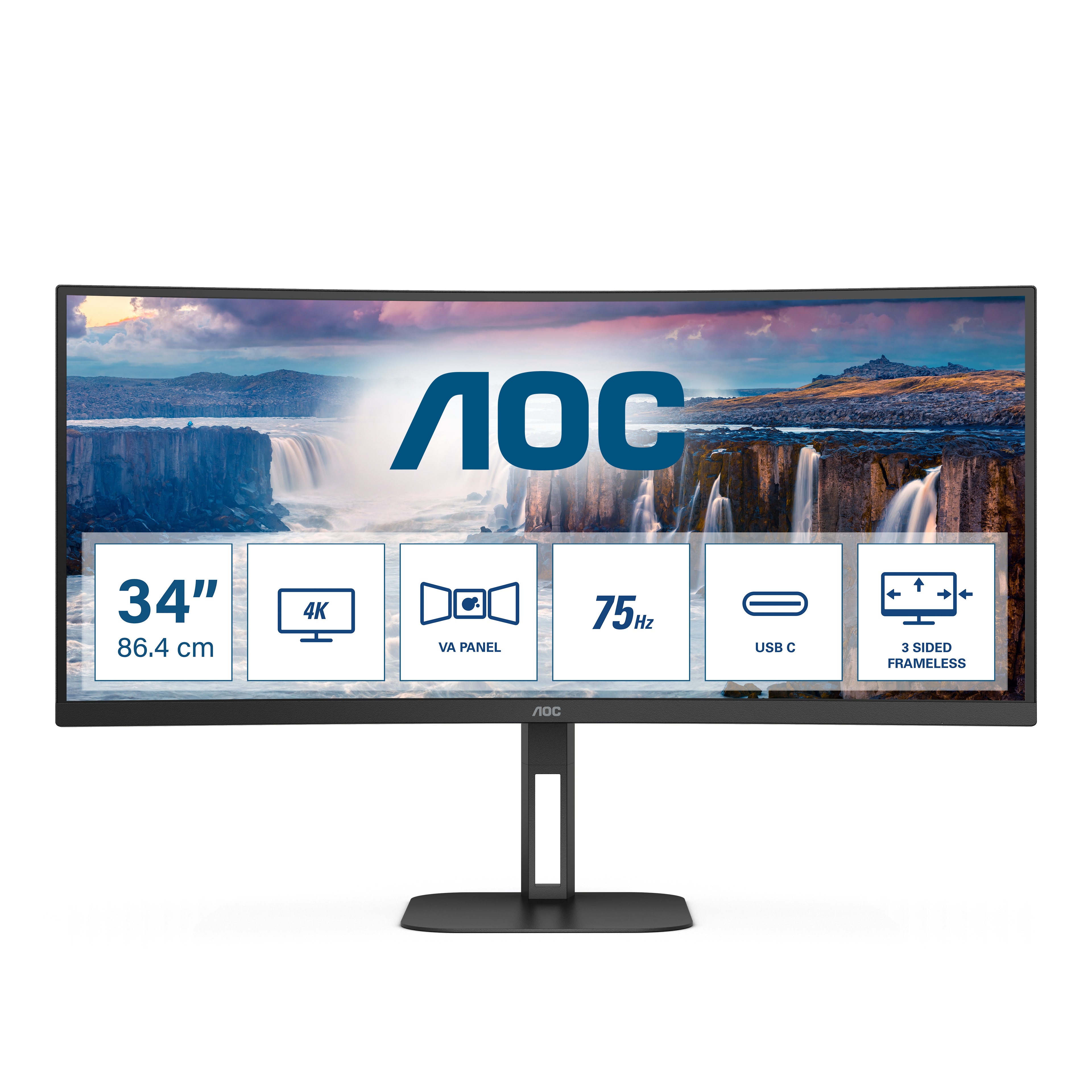 AOC AOC V5 CU34V5C/BK Monitor PC 86,4 cm (34") 3440 x 1440 Pixel Wide Quad HD LED Nero - MONITOR E ACCESSORI | TecnoCARE.net Sabaudia, Latina, Terracina, San Felice Circeo e Pontinia