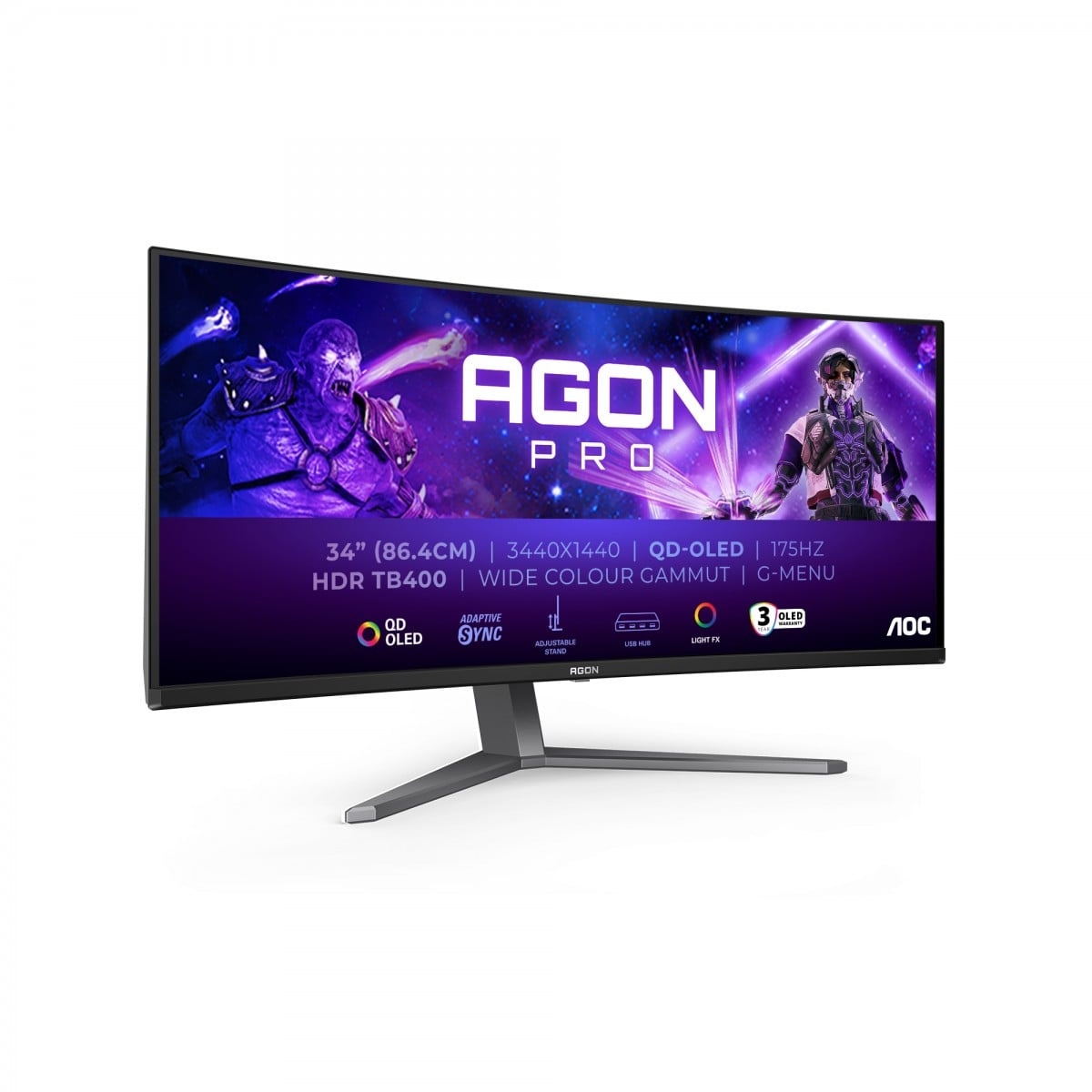 AOC AOC AGON PRO AG346UCD Monitor PC 86,4 cm (34") 3440 x 1440 Pixel Wide Quad HD QD-OLED Nero, Grigio - MONITOR E ACCESSORI | TecnoCARE.net Sabaudia, Latina, Terracina, San Felice Circeo e Pontinia