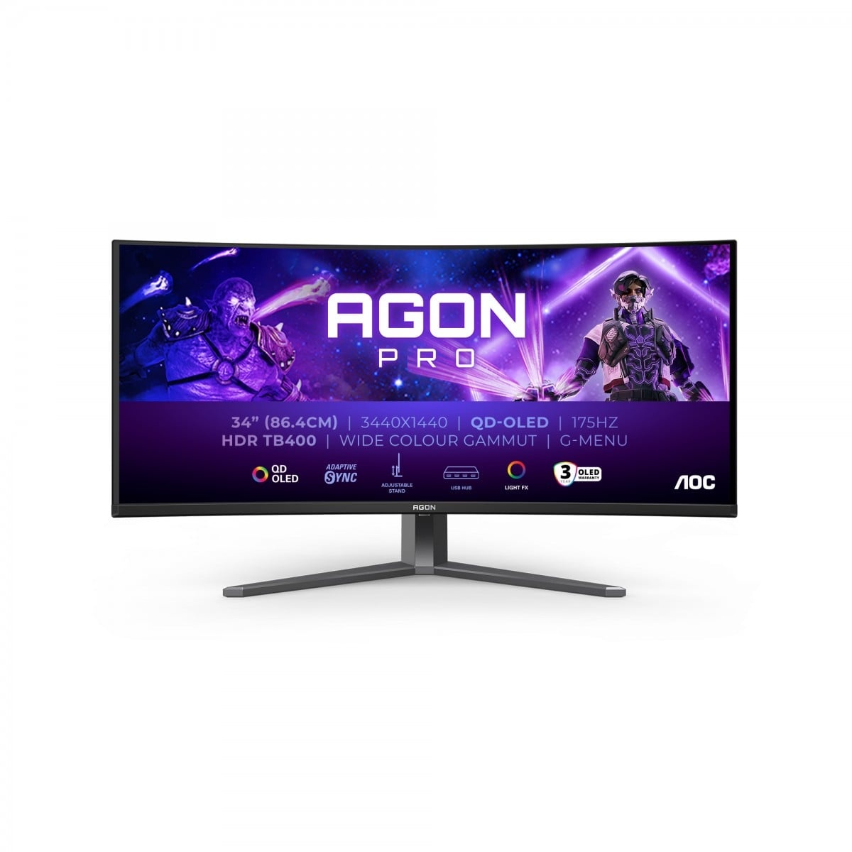 AOC AOC AGON PRO AG346UCD Monitor PC 86,4 cm (34") 3440 x 1440 Pixel Wide Quad HD QD-OLED Nero, Grigio - MONITOR E ACCESSORI | TecnoCARE.net Sabaudia, Latina, Terracina, San Felice Circeo e Pontinia