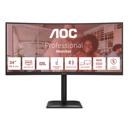 AOC AOC E4 CU34E4CV Monitor PC 86,4 cm (34") 3440 x 1440 Pixel UltraWide Quad HD LCD Nero - MONITOR E ACCESSORI | TecnoCARE.net Sabaudia, Latina, Terracina, San Felice Circeo e Pontinia