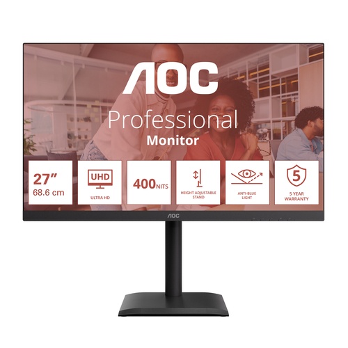 AOC AOC E4 U27E4CV Monitor PC 68,6 cm (27") 3840 x 2160 Pixel 4K Ultra HD LED Nero - MONITOR E ACCESSORI | TecnoCARE.net Sabaudia, Latina, Terracina, San Felice Circeo e Pontinia