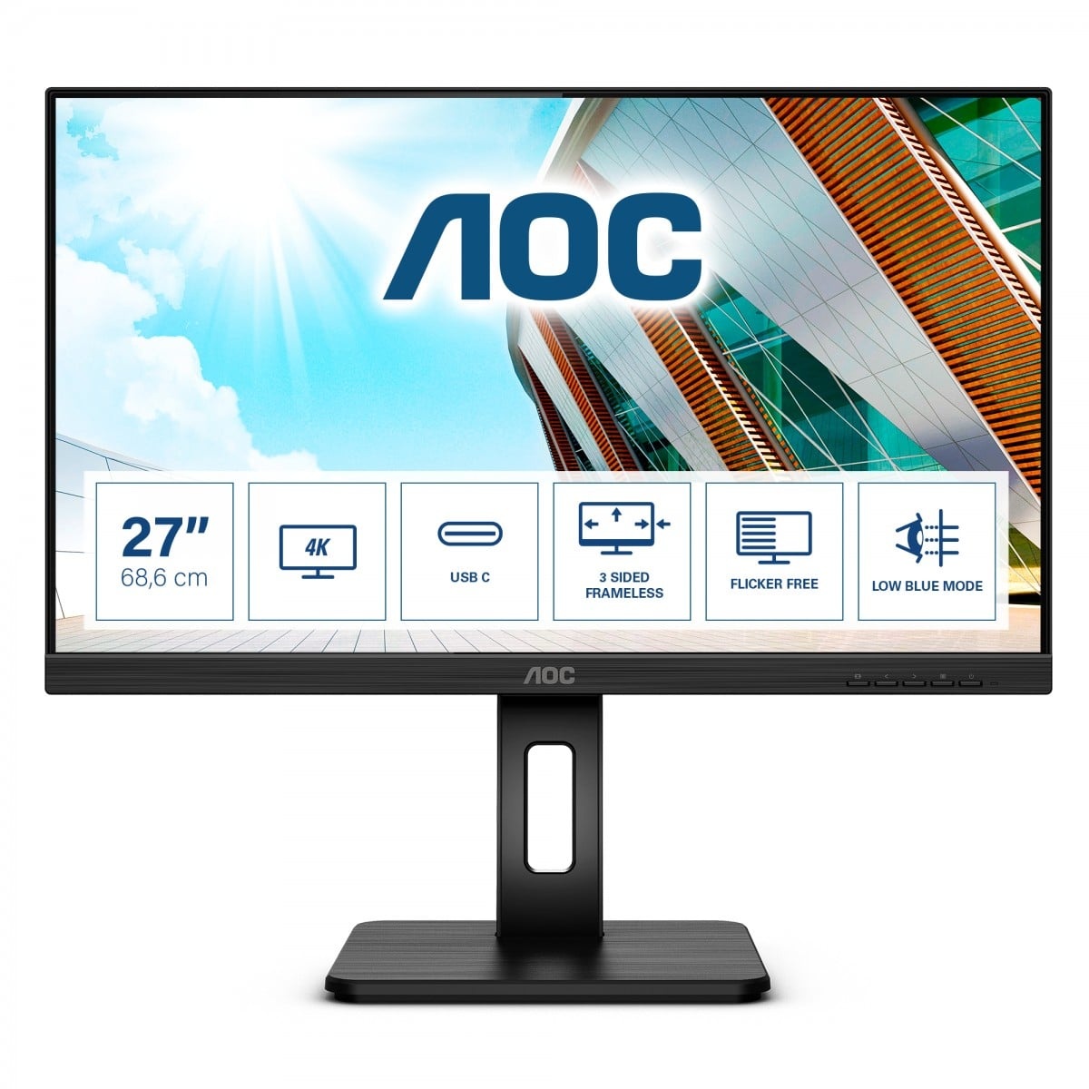 AOC AOC U27P2CA Monitor PC 68,6 cm (27") 3840 x 2160 Pixel 4K Ultra HD LED Nero - MONITOR E ACCESSORI | TecnoCARE.net Sabaudia, Latina, Terracina, San Felice Circeo e Pontinia