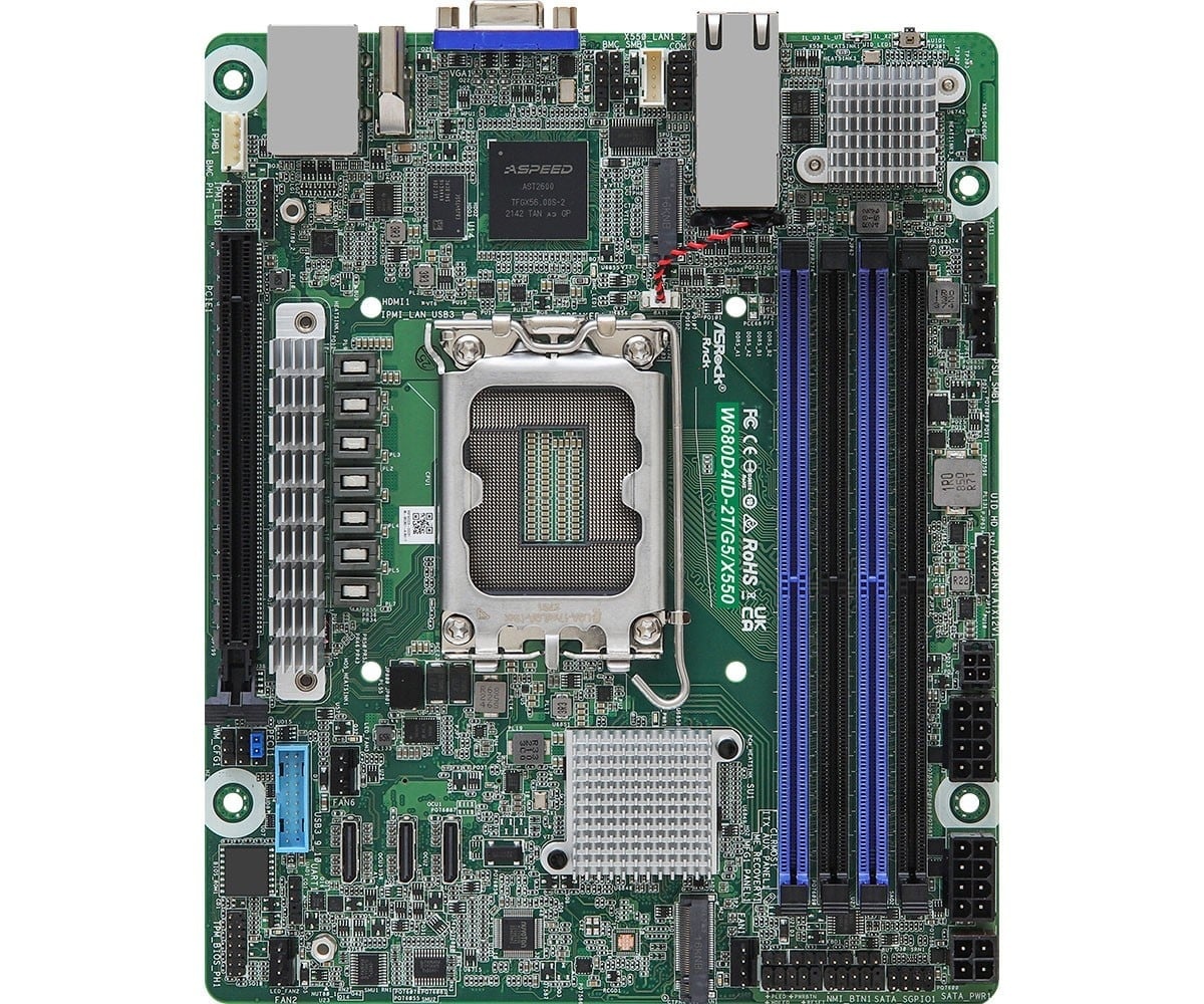 ASROCK ASRock W680D4ID-2T/G5/X550, 1xSKT LGA1700, Intel Core 12/13/14 Gen., W680, 4xDIMM, SATA, 2xM.2, 2x10GbE, IPMI - COMPONENTI | TecnoCARE.net Sabaudia, Latina, Terracina, San Felice Circeo e Pontinia