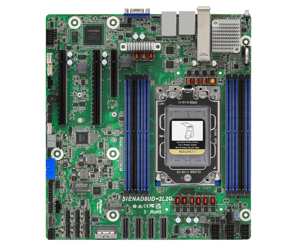 ASROCK ASRock SIENAD8UD-2L2Q, 1xSKT SP6, AMD EPYC 8004, SoC, 8xDIMM, SATA, 2xM.2, 2xGbE, 2x25GbE, IPMI - COMPONENTI | TecnoCARE.net Sabaudia, Latina, Terracina, San Felice Circeo e Pontinia