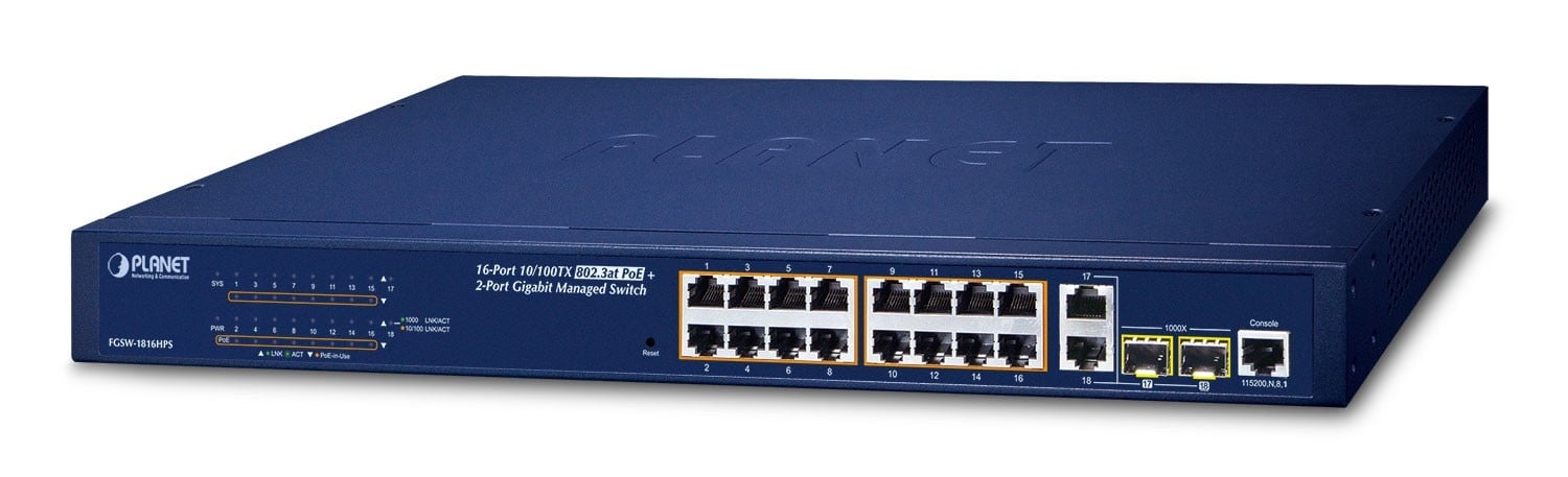 PLANET PLANET FGSW-1816HPS switch di rete Gestito L2 Fast Ethernet (10/100) Supporto Power over Ethernet (PoE) Blu - RETI | TecnoCARE.net Sabaudia, Latina, Terracina, San Felice Circeo e Pontinia