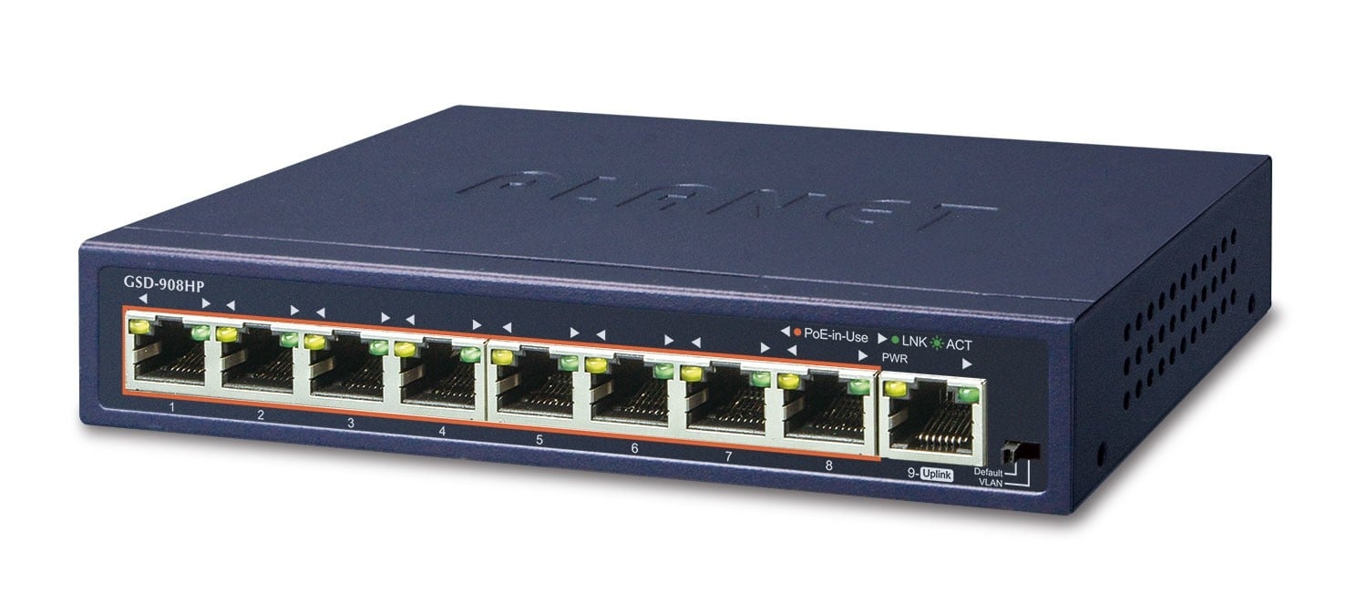 PLANET PLANET GSD-908HP switch di rete Non gestito Gigabit Ethernet (10/100/1000) Supporto Power over Ethernet (PoE) Blu - RETI | TecnoCARE.net Sabaudia, Latina, Terracina, San Felice Circeo e Pontinia