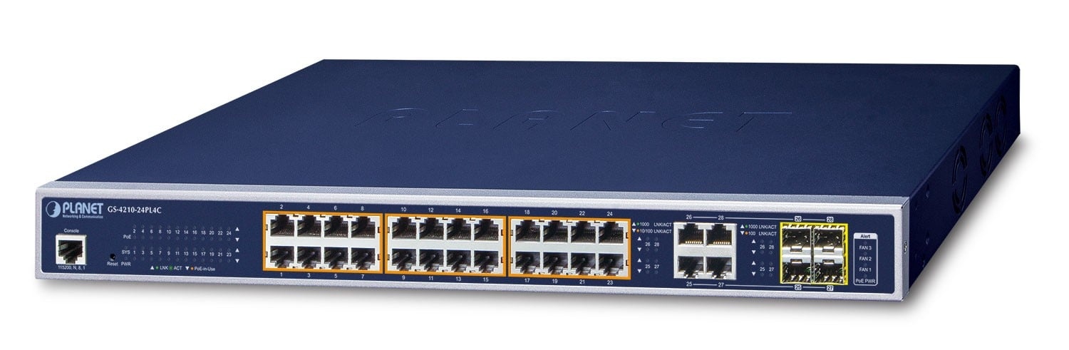 PLANET PLANET GS-4210-24PL4C switch di rete Gestito L2/L4 Gigabit Ethernet (10/100/1000) Supporto Power over Ethernet (PoE) 1U Blu - RETI | TecnoCARE.net Sabaudia, Latina, Terracina, San Felice Circeo e Pontinia