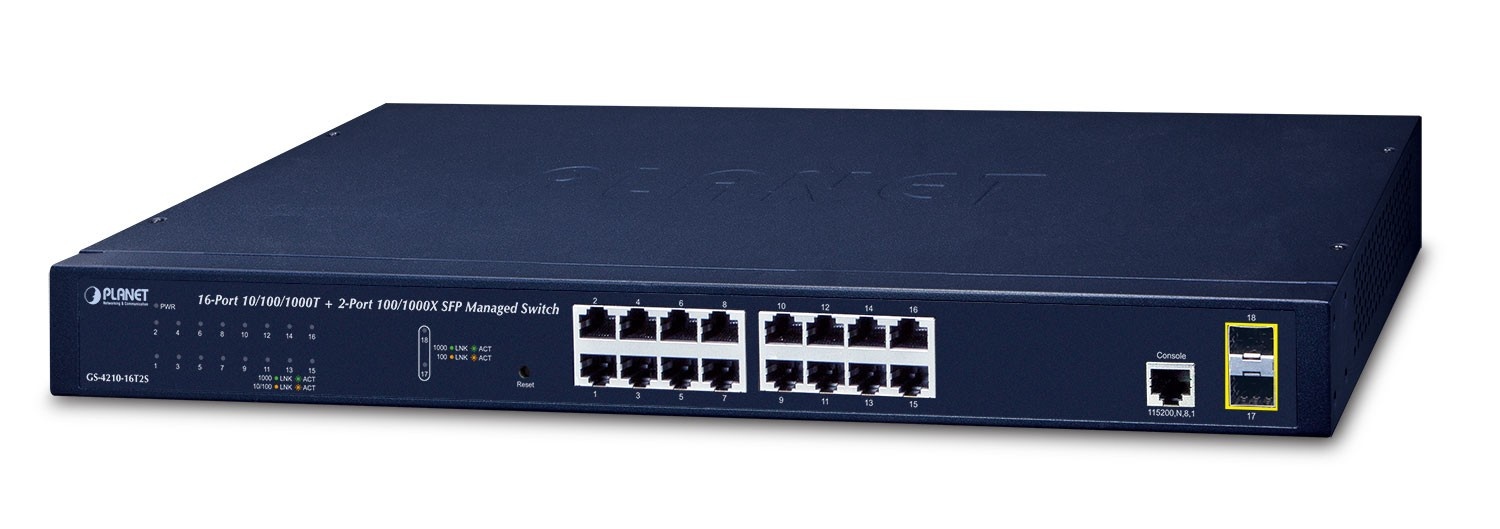 PLANET PLANET GS-4210-16T2S switch di rete Gestito L2/L4 Gigabit Ethernet (10/100/1000) 1U Blu - RETI | TecnoCARE.net Sabaudia, Latina, Terracina, San Felice Circeo e Pontinia