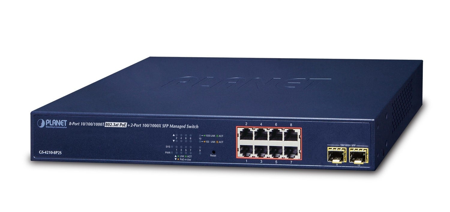 PLANET PLANET GS-4210-8P2S switch di rete Gestito Gigabit Ethernet (10/100/1000) Supporto Power over Ethernet (PoE) 1U Blu - RETI | TecnoCARE.net Sabaudia, Latina, Terracina, San Felice Circeo e Pontinia