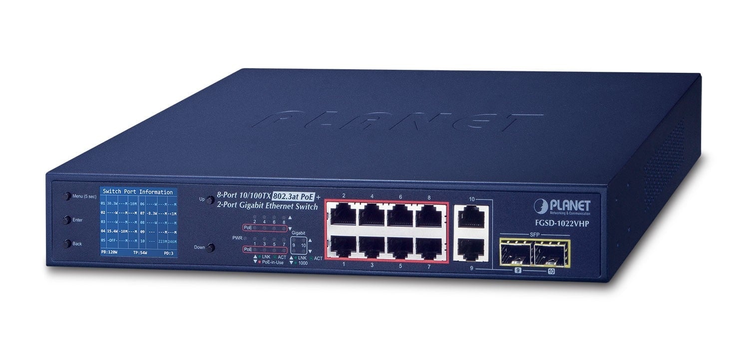 PLANET PLANET FGSD-1022VHP switch di rete Non gestito L2 Fast Ethernet (10/100) Supporto Power over Ethernet (PoE) 1U Blu - RETI | TecnoCARE.net Sabaudia, Latina, Terracina, San Felice Circeo e Pontinia