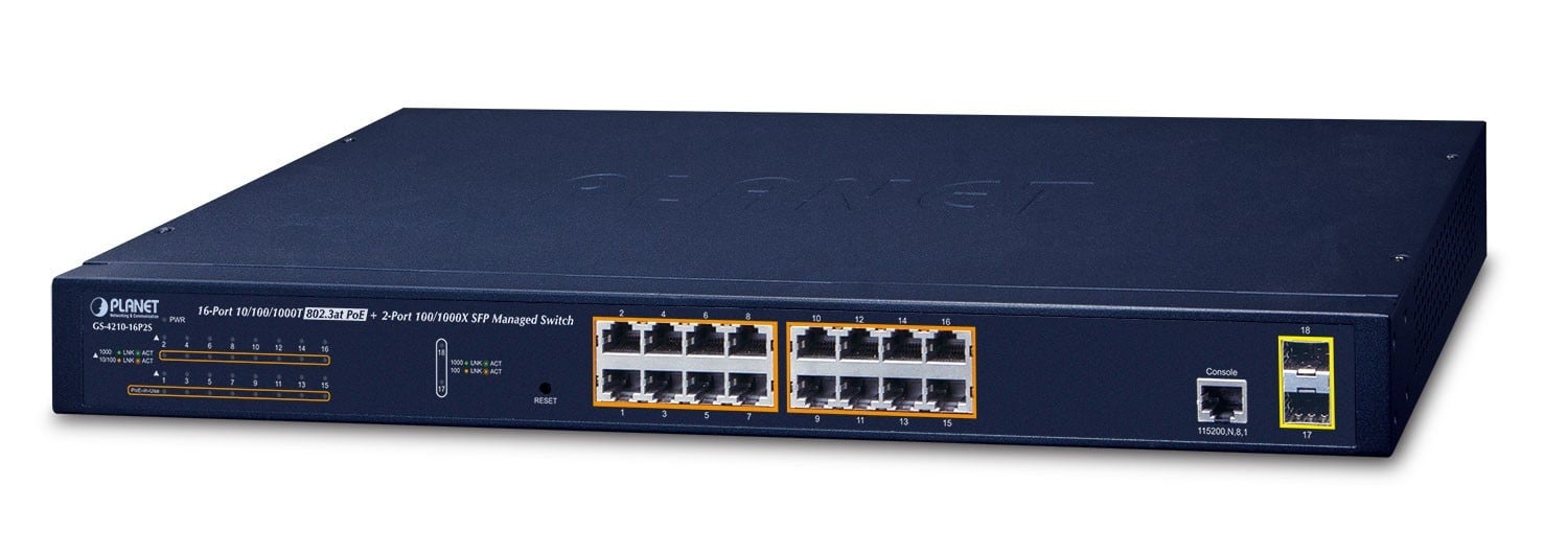 PLANET PLANET GS-4210-16P2S switch di rete Gestito L2/L4 Gigabit Ethernet (10/100/1000) Supporto Power over Ethernet (PoE) 1U Blu - RETI | TecnoCARE.net Sabaudia, Latina, Terracina, San Felice Circeo e Pontinia