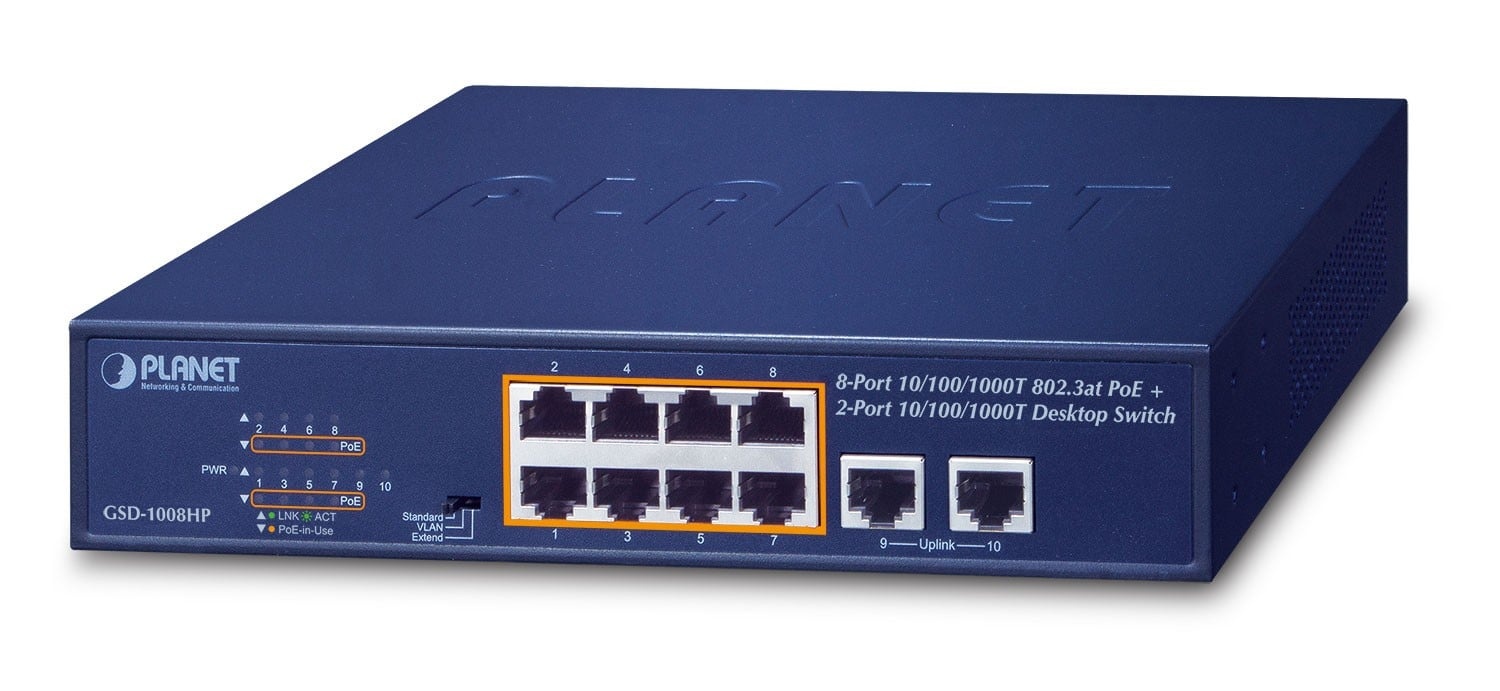 PLANET PLANET GSD-1008HP switch di rete Non gestito Gigabit Ethernet (10/100/1000) Supporto Power over Ethernet (PoE) 1U Blu - RETI | TecnoCARE.net Sabaudia, Latina, Terracina, San Felice Circeo e Pontinia