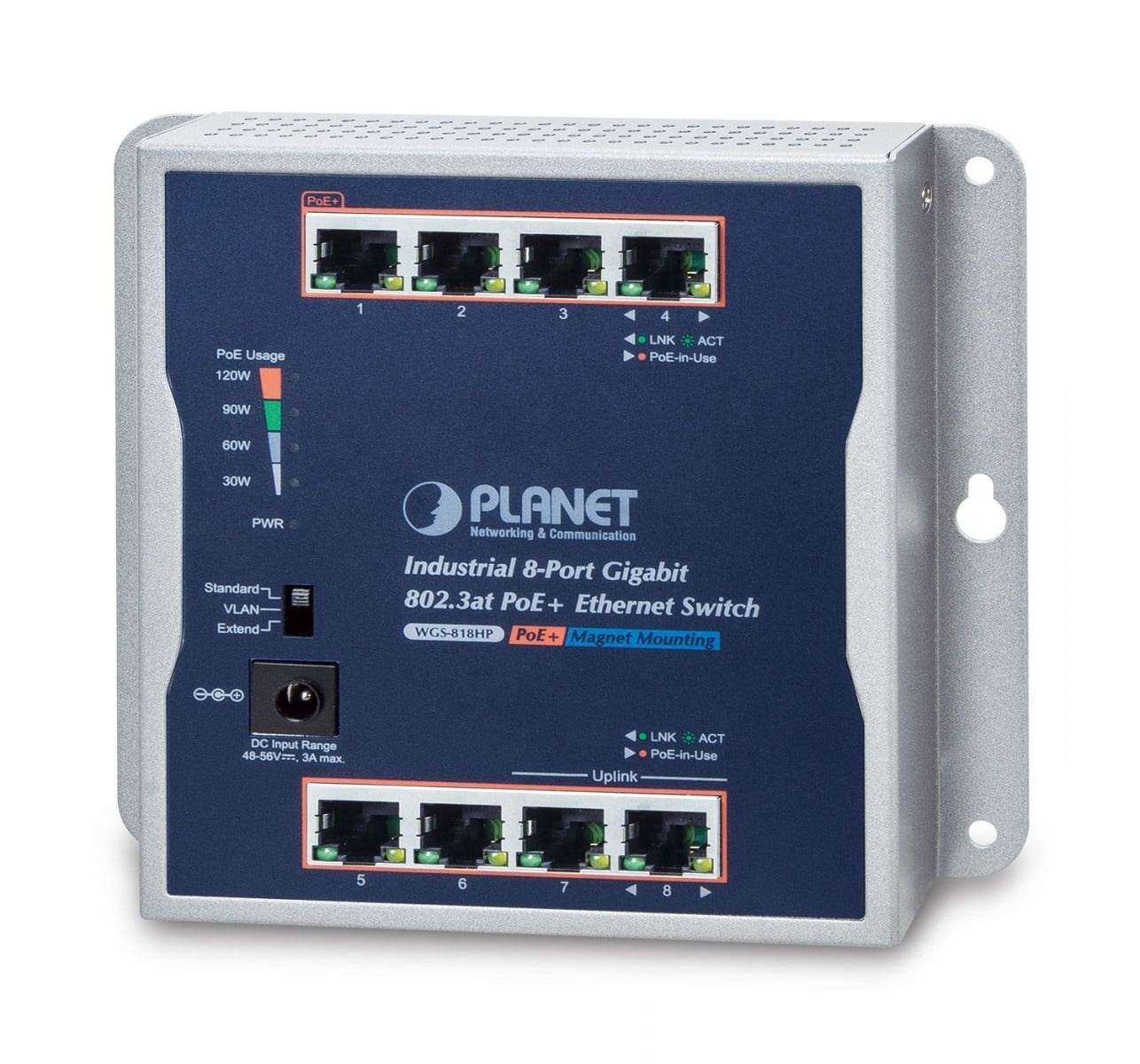 PLANET PLANET IP30 Industrial 8-Port Non gestito Gigabit Ethernet (10/100/1000) Supporto Power over Ethernet (PoE) Grigio - RETI | TecnoCARE.net Sabaudia, Latina, Terracina, San Felice Circeo e Pontinia