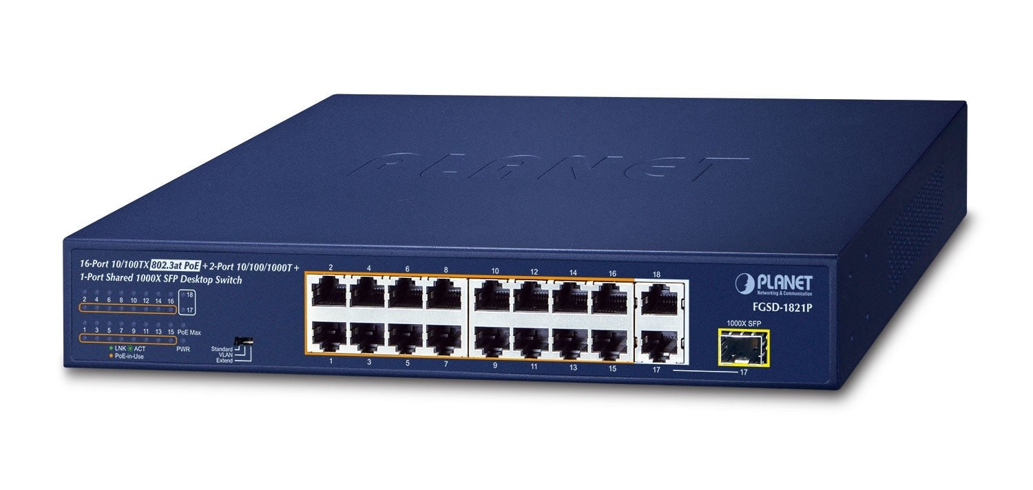 PLANET PLANET 16-Port 10/100TX 802.3at PoE Non gestito Fast Ethernet (10/100) Supporto Power over Ethernet (PoE) 1U Blu - RETI | TecnoCARE.net Sabaudia, Latina, Terracina, San Felice Circeo e Pontinia