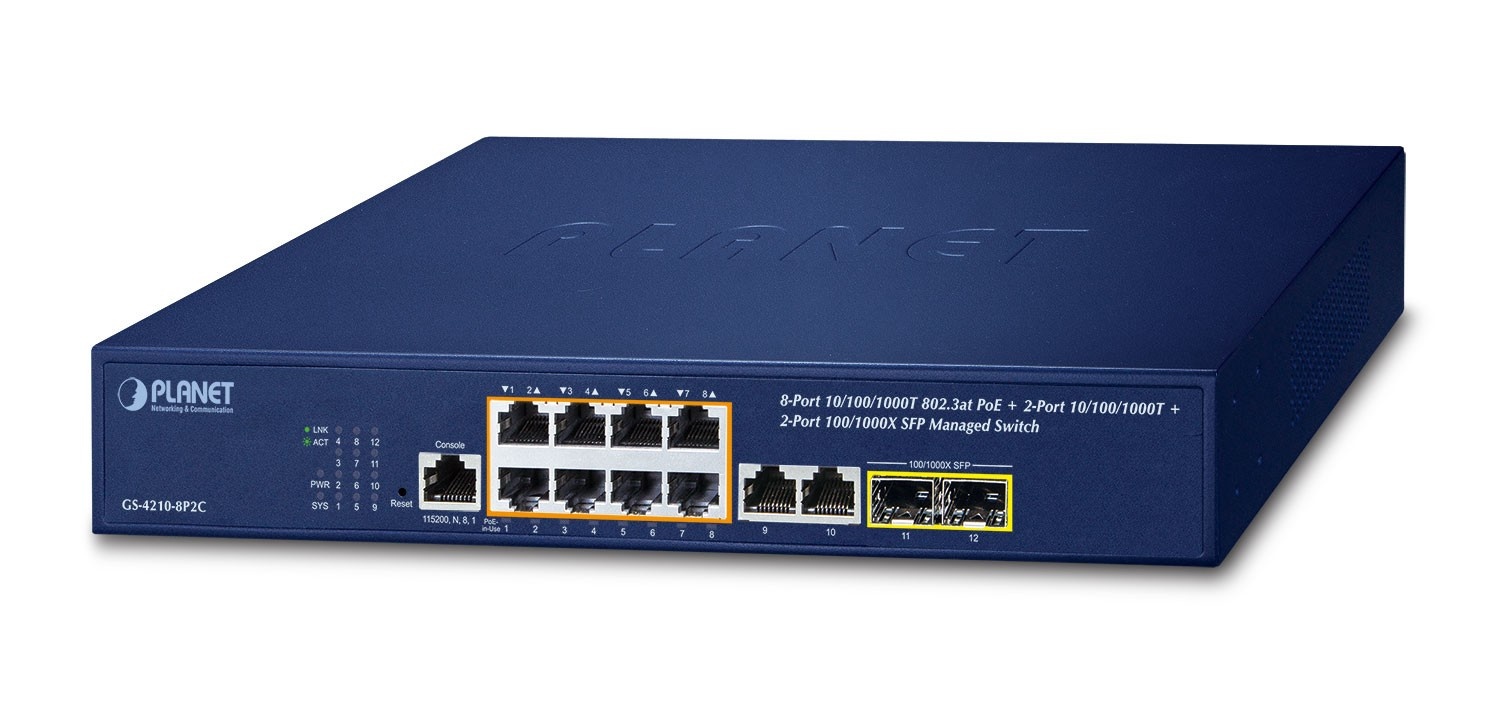 PLANET PLANET IPv4/IPv6, 8-Port Managed Gestito L2/L4 Gigabit Ethernet (10/100/1000) Supporto Power over Ethernet (PoE) 1U Blu - RETI | TecnoCARE.net Sabaudia, Latina, Terracina, San Felice Circeo e Pontinia