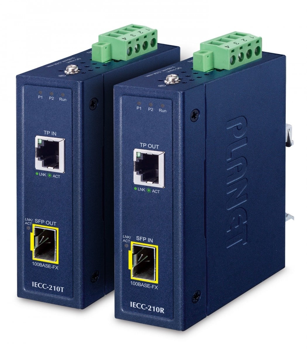 PLANET Planet IECC-210-KIT Industrial EtherCAT Media Converter Kit (IECC-210T + IECC-210R, -40~75 degrees C, Dual 9~48V DC, 1 x 100TX RJ45, 1 x 100FX SFP,  BECKHOFF Et - RETI | TecnoCARE.net Sabaudia, Latina, Terracina, San Felice Circeo e Pontinia