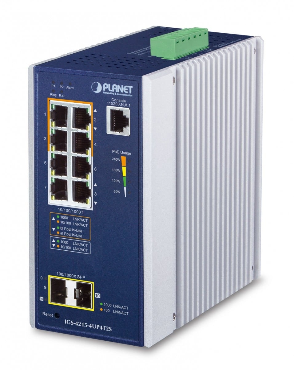 PLANET PLANET IGS-4215-4UP4T2S switch di rete Gestito L2/L4 Gigabit Ethernet (10/100/1000) Supporto Power over Ethernet (PoE) Alluminio, Blu - RETI | TecnoCARE.net Sabaudia, Latina, Terracina, San Felice Circeo e Pontinia