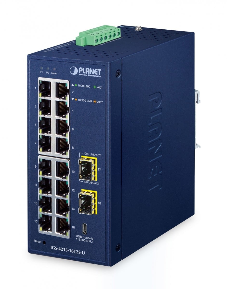 PLANET Planet IGS-4215-16T2S-U IP30 Industrial L2/L4 16-Port 10/100/1000T + 2-Port 100/1000X SFP Managed Switch - RETI | TecnoCARE.net Sabaudia, Latina, Terracina, San Felice Circeo e Pontinia