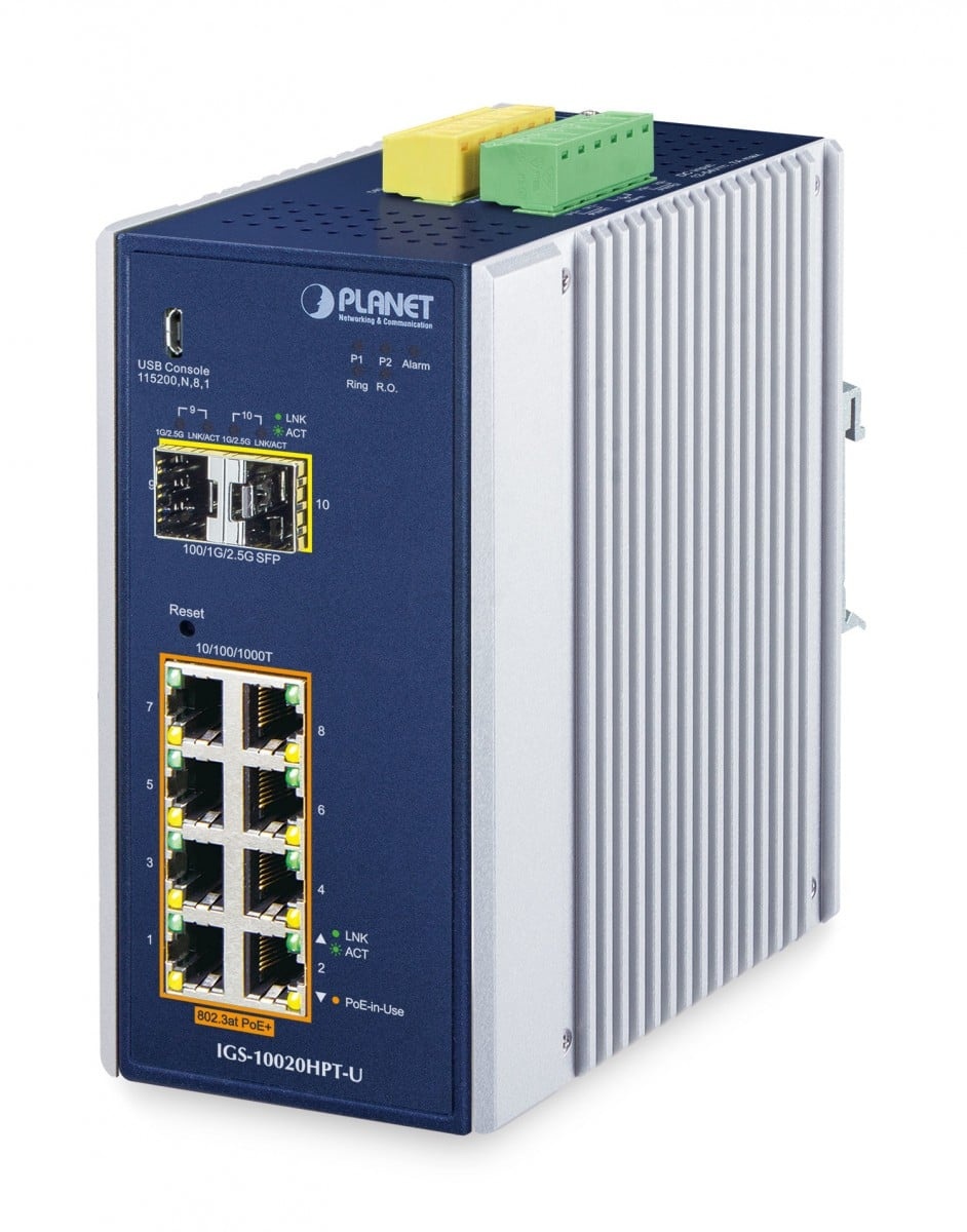 PLANET Planet IGS-10020HPT-U IP30 Industrial L2+/L4 8-Port 1000T 802.3at PoE + 2-Port 1G/2.5G SFP Full Managed Switch - RETI | TecnoCARE.net Sabaudia, Latina, Terracina, San Felice Circeo e Pontinia