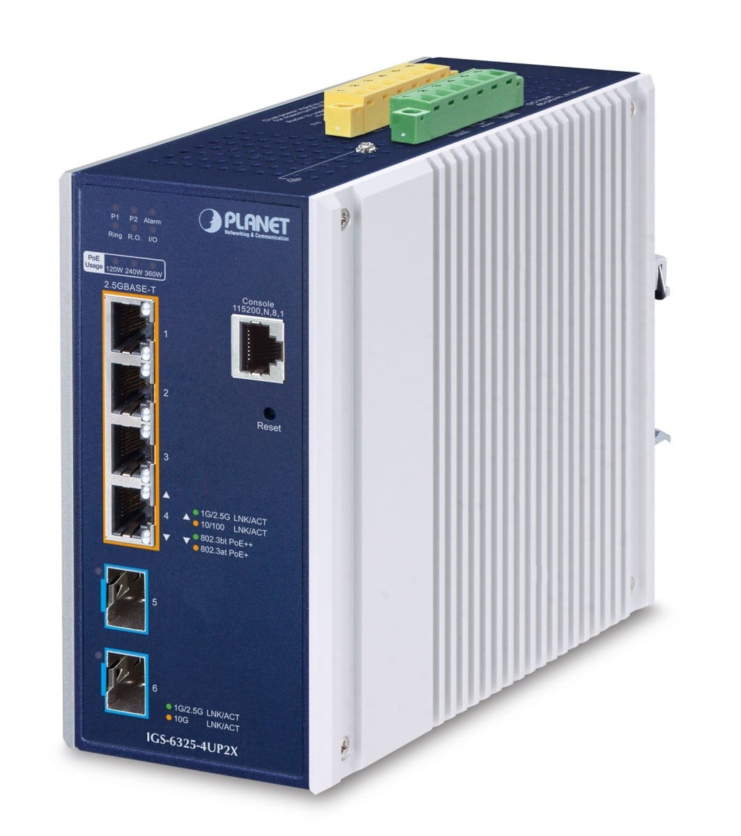 PLANET Planet IGS-6325-4UP2X IP30 DIN-rail Industrial L3 4-Port 2.5GBASE-T 802.3bt PoE + 2-Port 10G SFP+ Full Managed Switch - RETI | TecnoCARE.net Sabaudia, Latina, Terracina, San Felice Circeo e Pontinia
