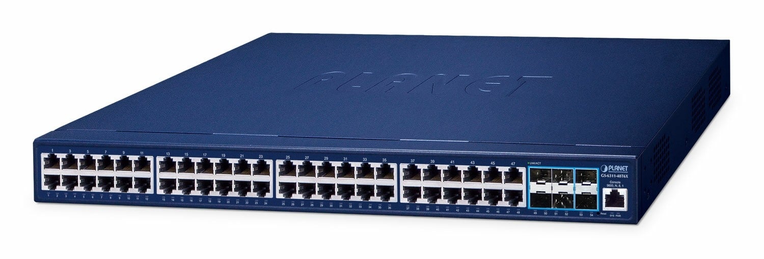 PLANET PLANET GS-6311-48T6X Layer 3 48-Port 10/100/1000T + 6-Port 10G SFP+ Managed Ethernet Switch (hardware-based Layer 3 RIPv1/v2, OSPFv2 dynamic routing, supports E - RETI | TecnoCARE.net Sabaudia, Latina, Terracina, San Felice Circeo e Pontinia