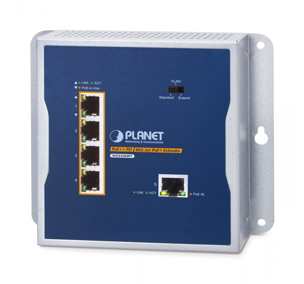 PLANET PLANET WGS-E304PT Industrial PoE+ Wall-mounted Extender 1-Port PoE++ to 4-Port Ricevitore e trasmettitore di rete Blu - RETI | TecnoCARE.net Sabaudia, Latina, Terracina, San Felice Circeo e Pontinia