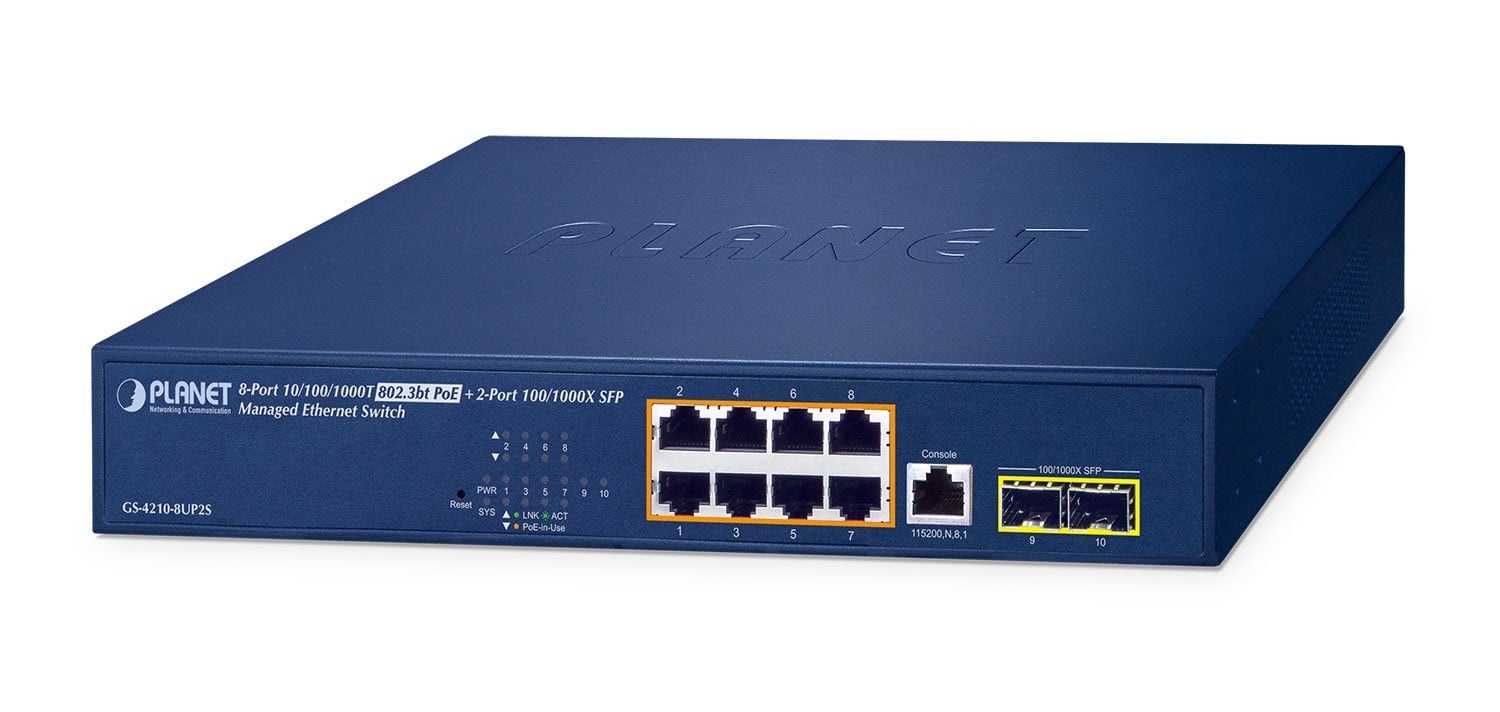 PLANET PLANET IPv6/IPv4, 8-Port Gestito L2/L4 Gigabit Ethernet (10/100/1000) Supporto Power over Ethernet (PoE) 1U Blu - RETI | TecnoCARE.net Sabaudia, Latina, Terracina, San Felice Circeo e Pontinia