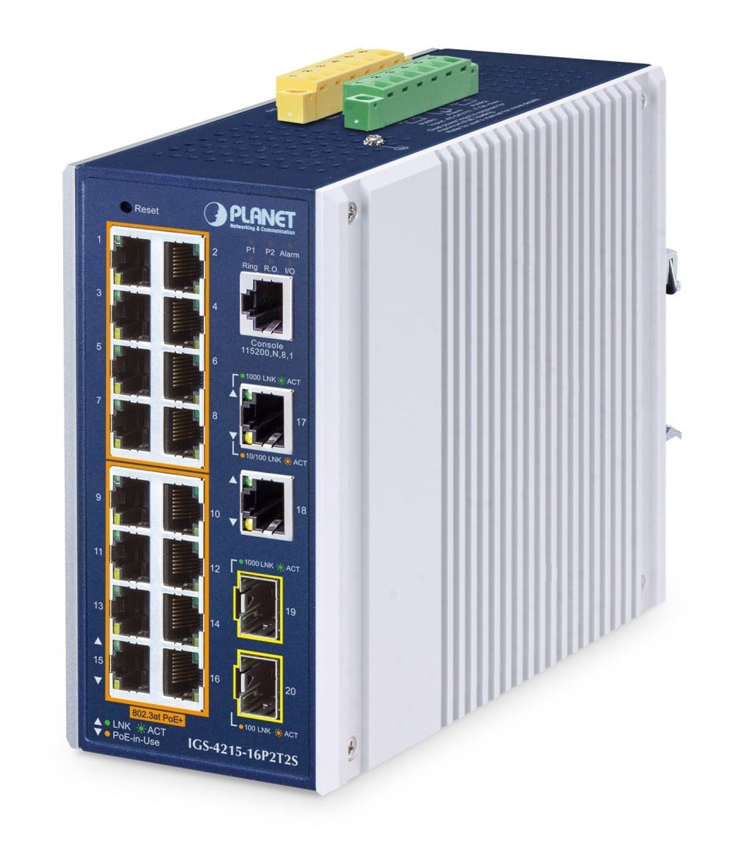 PLANET PLANET IP30 Industrial L2/L4 16-Port Gestito L2/L4 Gigabit Ethernet (10/100/1000) Supporto Power over Ethernet (PoE) Alluminio, Blu - RETI | TecnoCARE.net Sabaudia, Latina, Terracina, San Felice Circeo e Pontinia