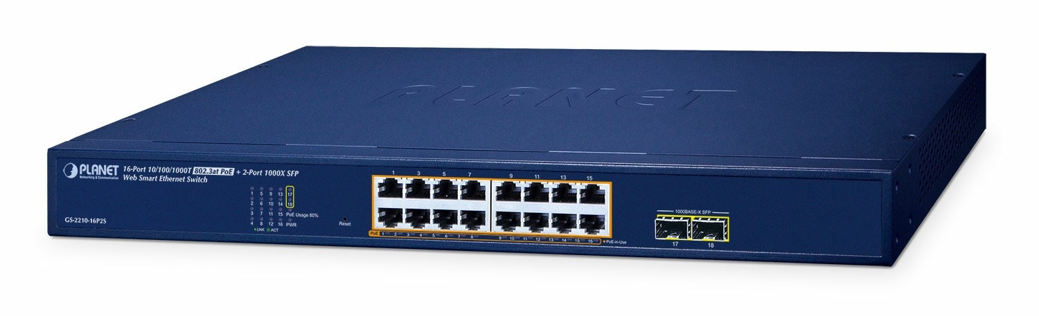 PLANET Planet GS-2210-16P2S Switch Smart 16xGE PoE+ 2xSFP - RETI | TecnoCARE.net Sabaudia, Latina, Terracina, San Felice Circeo e Pontinia