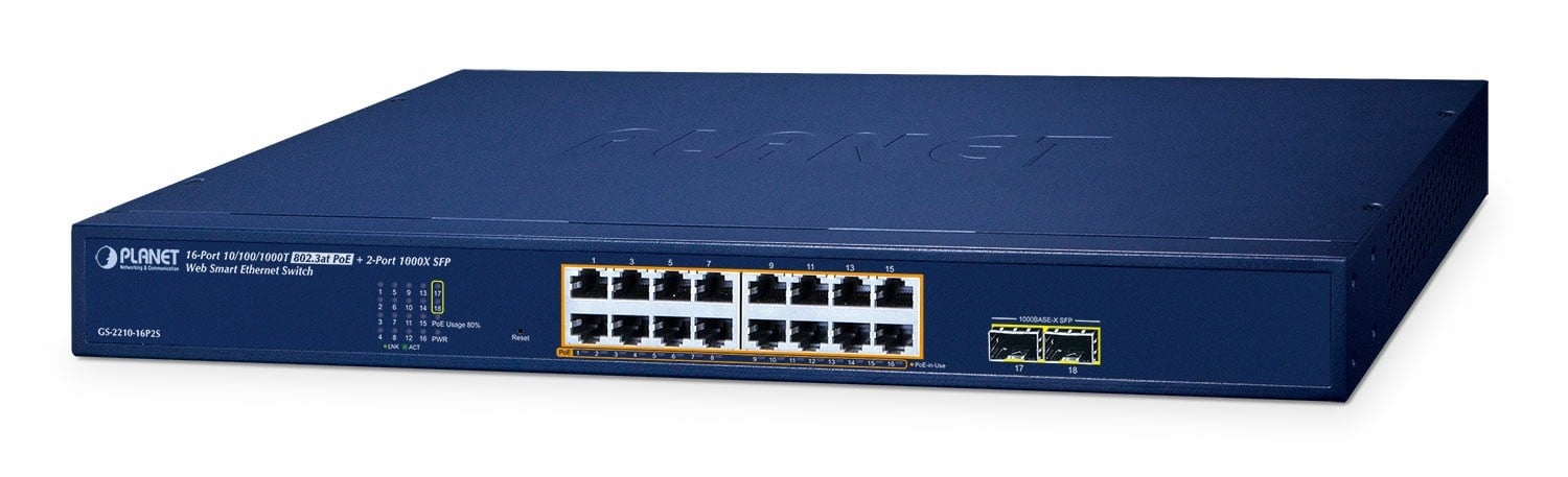 PLANET Planet GS-2210-16P2S Switch Smart 16xGE PoE+ 2xSFP - RETI | TecnoCARE.net Sabaudia, Latina, Terracina, San Felice Circeo e Pontinia